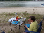 FZ017619 Jenni having breakfast with Egyptian Goose (Alopochen aegyptiacus).jpg